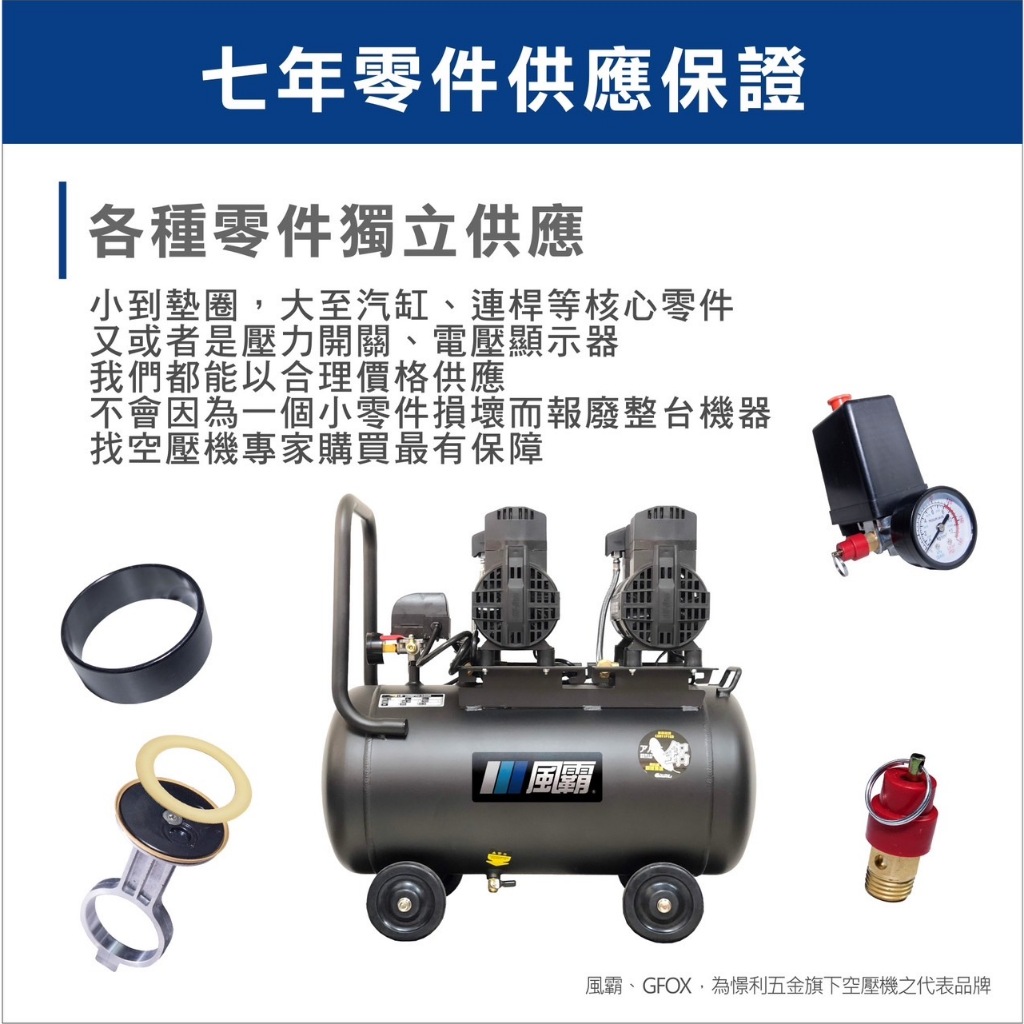 風霸經銷GFOX雙缸5HP60L輕量鋁桶無油空壓機 空氣壓縮機 木工裝修 噴漆修補 牙醫診所齒模用 商品圖片 4