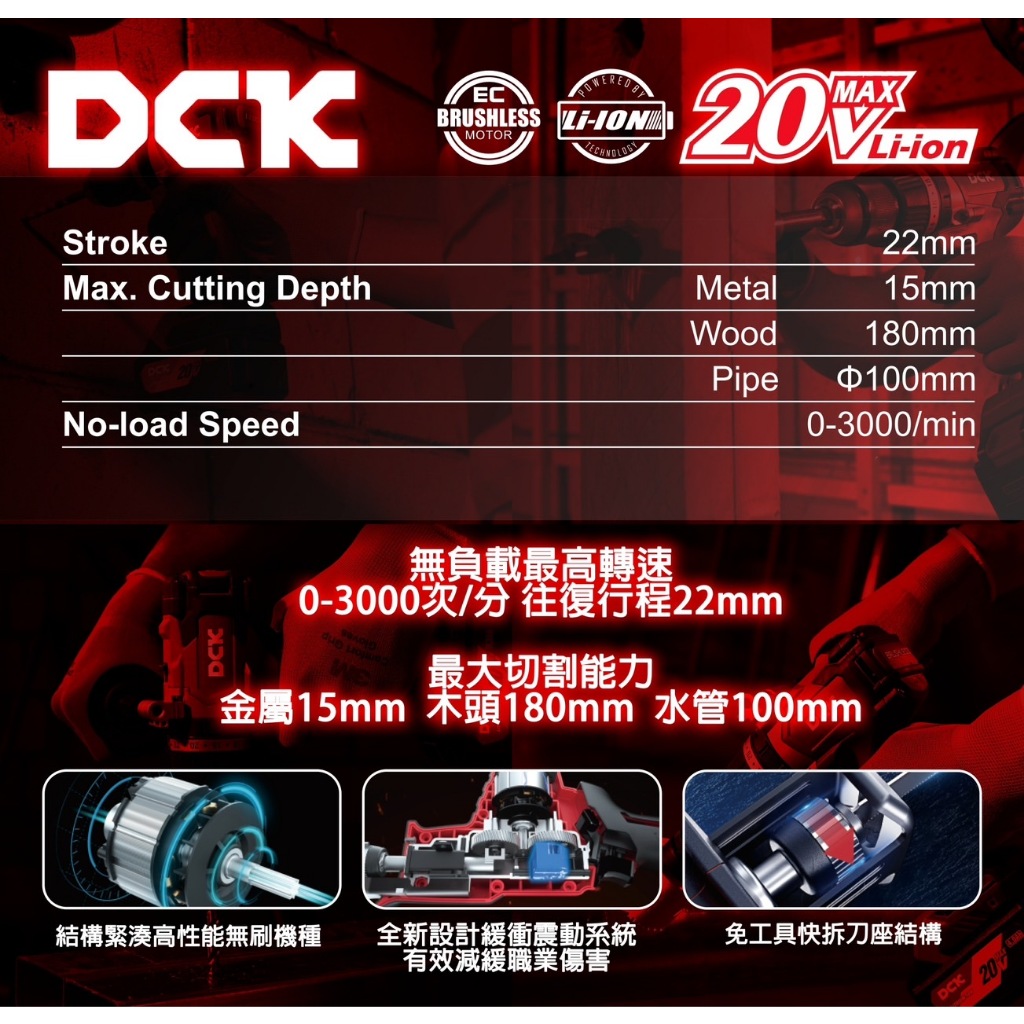 東成DCK 20V無刷鋰電 軍刀機 軍刀鋸 M20 無刷BID 商品圖片 2