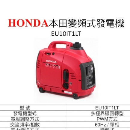 ELEMAX本田台灣經銷 HONDA變頻發電機EU10I 110V四行程 停電露營 擺攤工程 商品圖片 1
