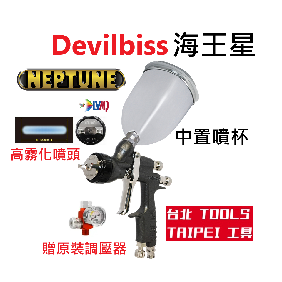 DEVILBISS海王星NEPTUNE中置杯噴槍孔徑1.4mm日本製噴槍 LVMP環保噴槍－氣動噴槍／噴漆設備商品實體照片