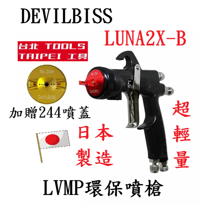 DEVILBISS重力式噴槍LUNA2X-B配雙氣帽254+244日本製13G15G18G噴槍LVMP環保噴槍